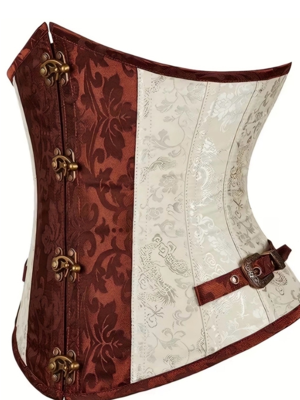 Floral Brocade Corset Top in Brown and Cream - Picture 5 of 8